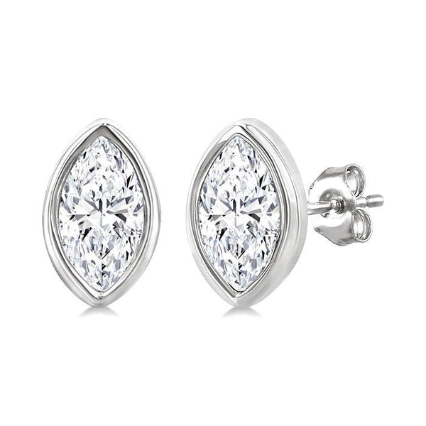 1/5 Ctw Petite Bezel Set Marquise Cut Diamond Fashion Stud Earrings in 10K White Gold