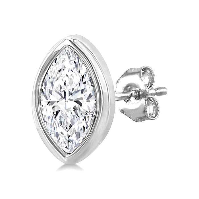 1/5 Ctw Petite Bezel Set Marquise Cut Diamond Fashion Stud Earrings in 10K White Gold