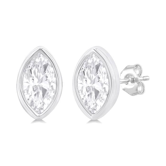 Marquise Shape Bezel Set Petite Diamond Fashion Earrings