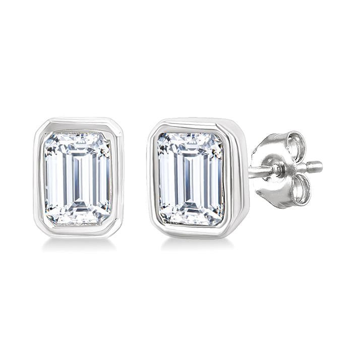 1/5 Ctw Petite Bezel Set Emerald Cut Diamond Fashion Stud Earrings in 10K White Gold