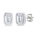 1/5 Ctw Petite Bezel Set Emerald Cut Diamond Fashion Stud Earrings in 10K White Gold