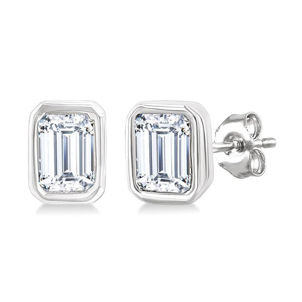 1/5 Ctw Petite Bezel Set Emerald Cut Diamond Fashion Stud Earrings in 10K White Gold