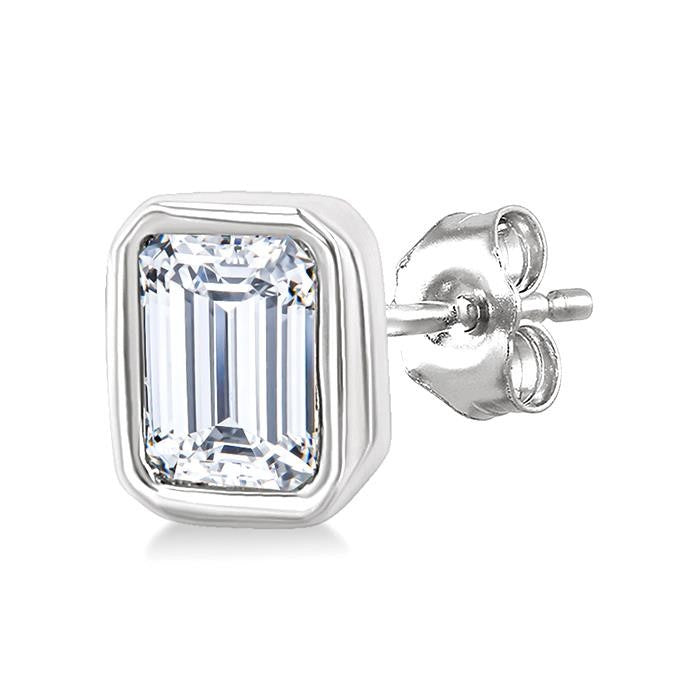 1/5 Ctw Petite Bezel Set Emerald Cut Diamond Fashion Stud Earrings in 10K White Gold