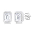 Emerald Shape Bezel Set Petite Diamond Fashion Earrings