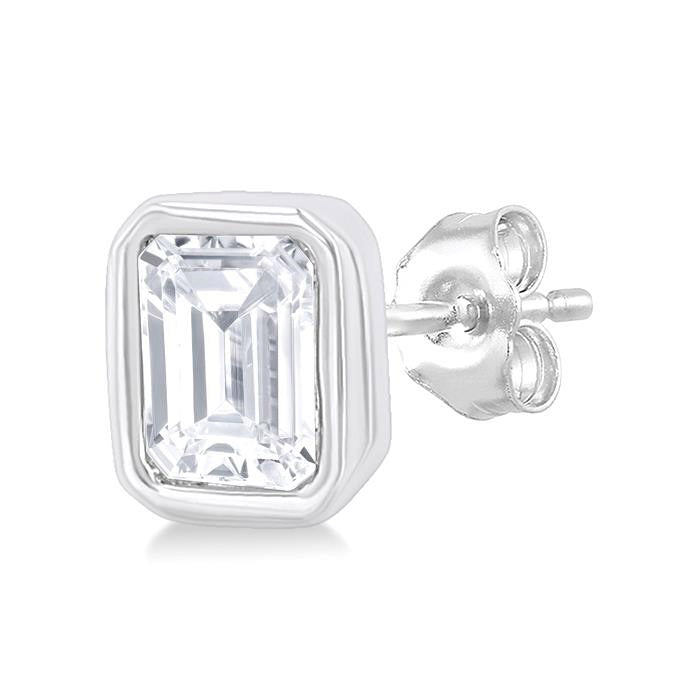 Emerald Shape Bezel Set Petite Diamond Fashion Earrings