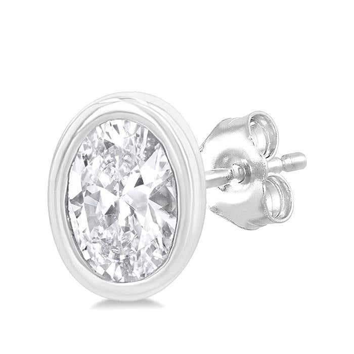 Oval Shape Bezel Set Petite Diamond Fashion Earrings