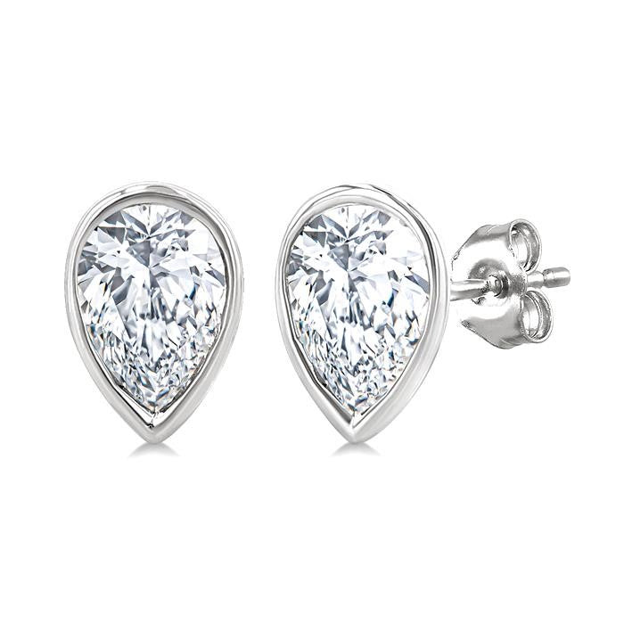 1/5 Ctw Petite Bezel Set Pear Cut Diamond Fashion Stud Earrings in 10K White Gold