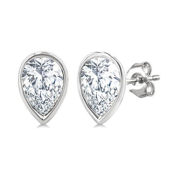 1/5 Ctw Petite Bezel Set Pear Cut Diamond Fashion Stud Earrings in 10K White Gold