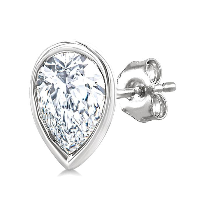 1/5 Ctw Petite Bezel Set Pear Cut Diamond Fashion Stud Earrings in 10K White Gold
