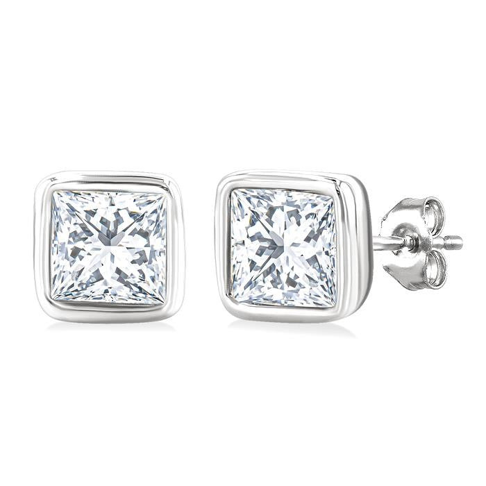 1/5 Ctw Petite Bezel Set Princess Cut Diamond Fashion Stud Earrings in 10K White Gold