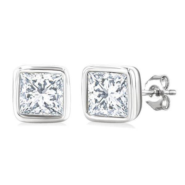 1/5 Ctw Petite Bezel Set Princess Cut Diamond Fashion Stud Earrings in 10K White Gold