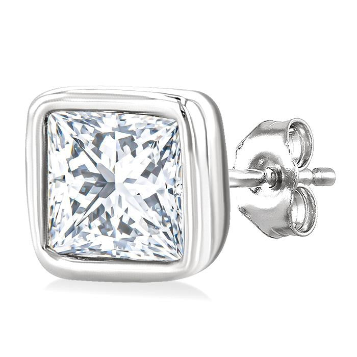 1/5 Ctw Petite Bezel Set Princess Cut Diamond Fashion Stud Earrings in 10K White Gold