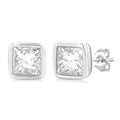 Princess Shape Bezel Set Petite Diamond Fashion Stud Earrings