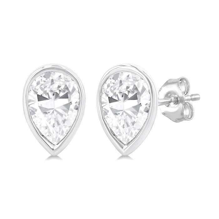 Pear Shape Bezel Set Petite Diamond Fashion Earrings