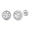 1/5 Ctw Petite Bezel Set Round Cut Diamond Fashion Stud Earrings in 10K White Gold