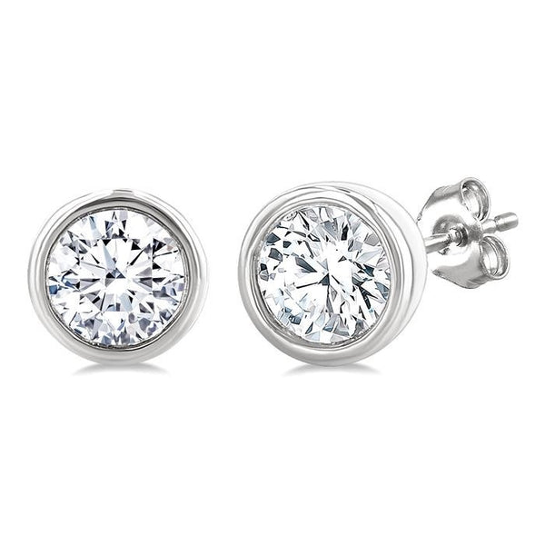 1/5 Ctw Petite Bezel Set Round Cut Diamond Fashion Stud Earrings in 10K White Gold