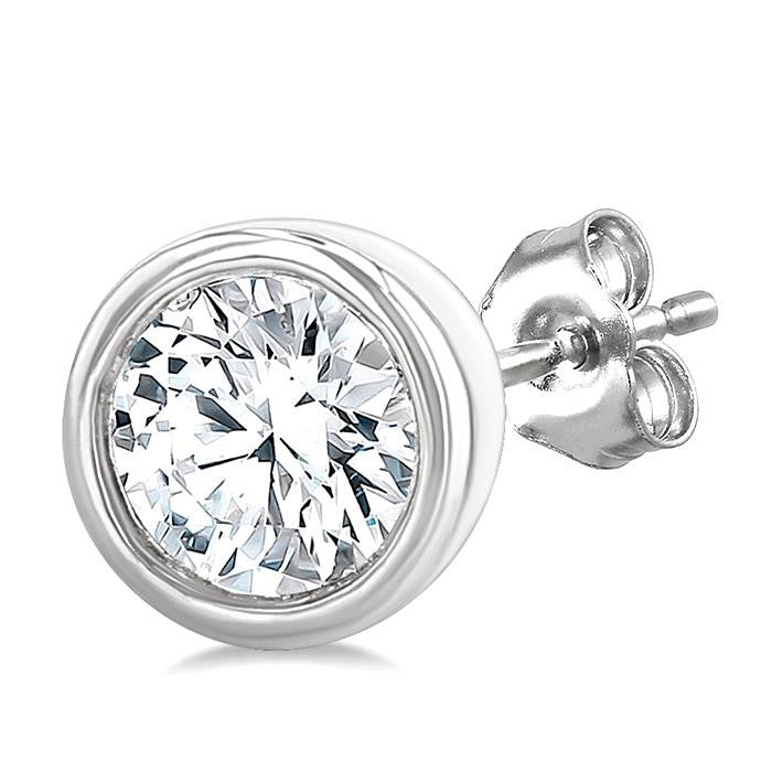 1/5 Ctw Petite Bezel Set Round Cut Diamond Fashion Stud Earrings in 10K White Gold