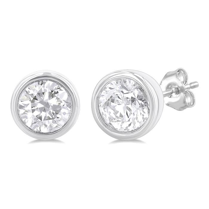 Round Shape Bezel Set Petite Diamond Fashion Earrings