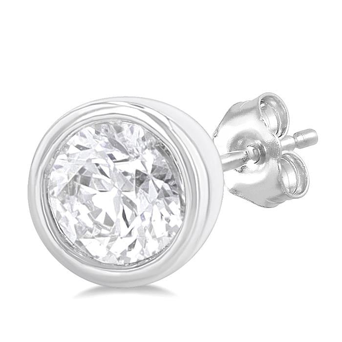 Round Shape Bezel Set Petite Diamond Fashion Earrings