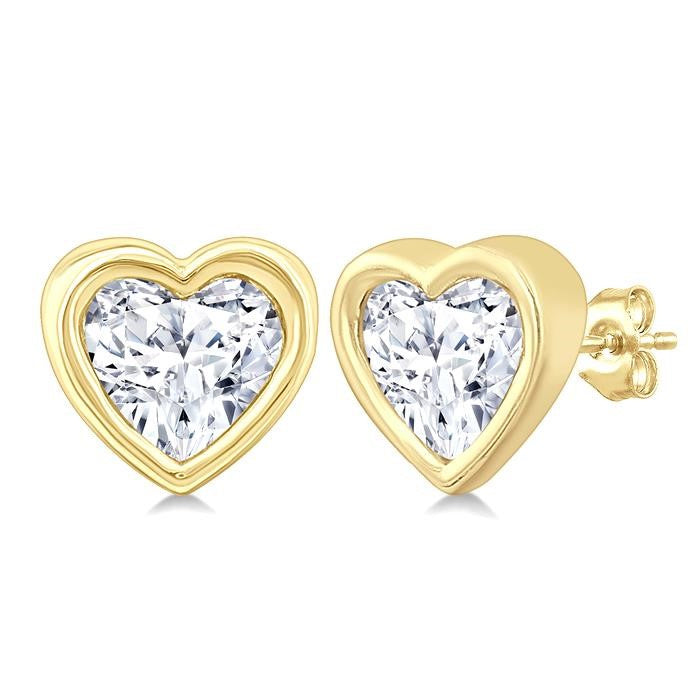 1/5 Ctw Petite Bezel Set Heart Shape Diamond Fashion Stud Earrings in 10K Yellow Gold