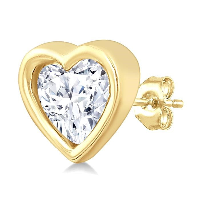 1/5 Ctw Petite Bezel Set Heart Shape Diamond Fashion Stud Earrings in 10K Yellow Gold