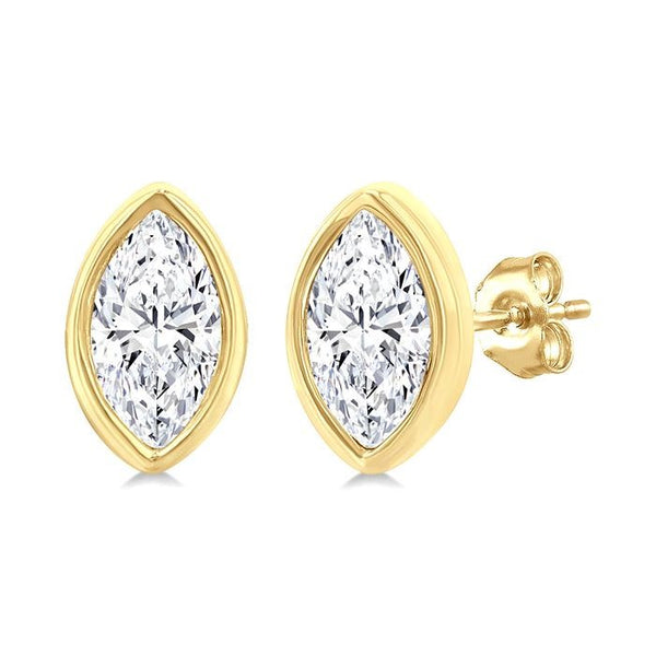 1/5 Ctw Petite Bezel Set Marquise Cut Diamond Fashion Stud Earrings in 10K Yellow Gold