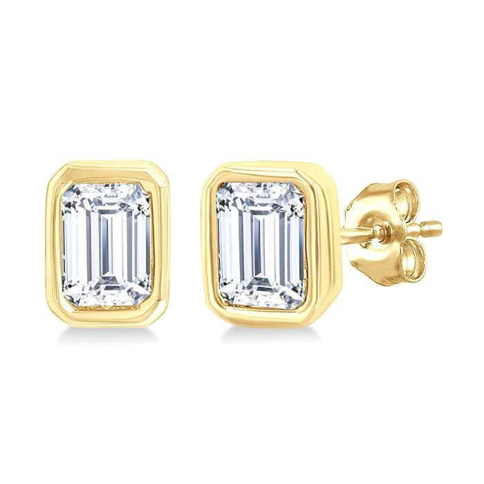 1/5 Ctw Petite Bezel Set Emerald Cut Diamond Fashion Stud Earrings in 10K Yellow Gold
