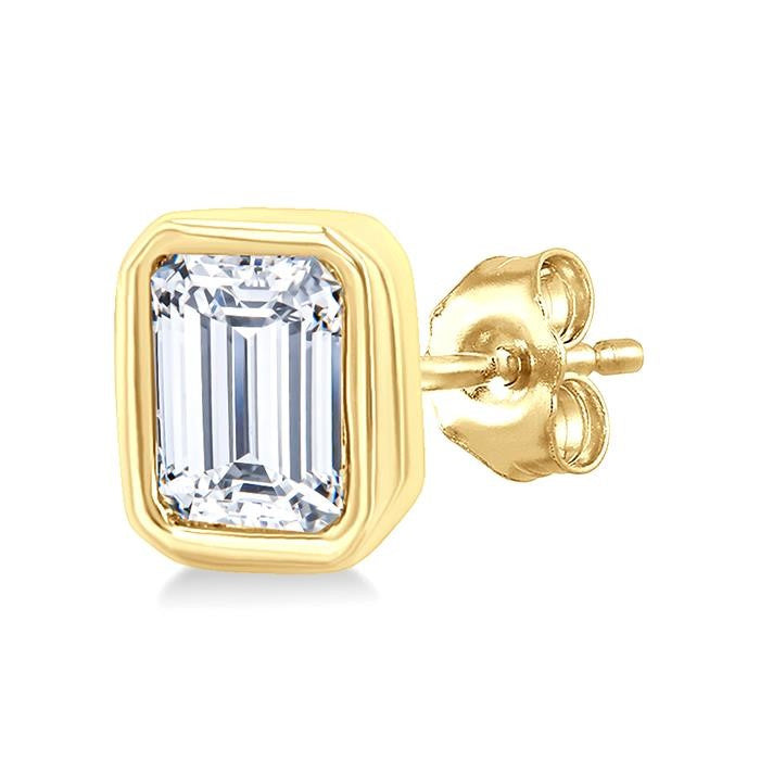 1/5 Ctw Petite Bezel Set Emerald Cut Diamond Fashion Stud Earrings in 10K Yellow Gold