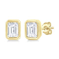 Emerald Shape Bezel Set Petite Diamond Fashion Earrings