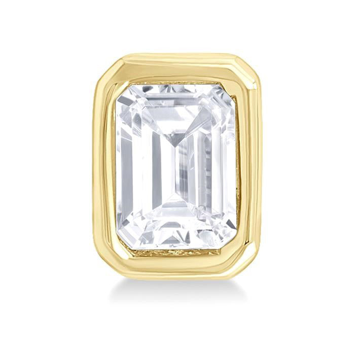 Emerald Shape Bezel Set Petite Diamond Fashion Earrings