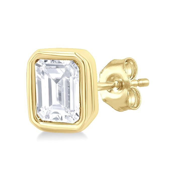 Emerald Shape Bezel Set Petite Diamond Fashion Earrings