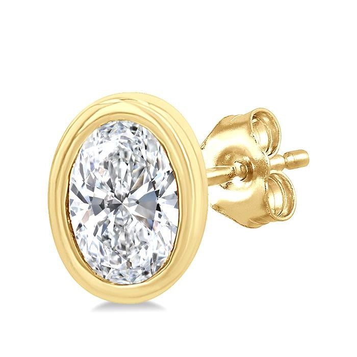 1/5 Ctw Petite Bezel Set Oval Cut Diamond Fashion Stud Earrings in 10K Yellow Gold
