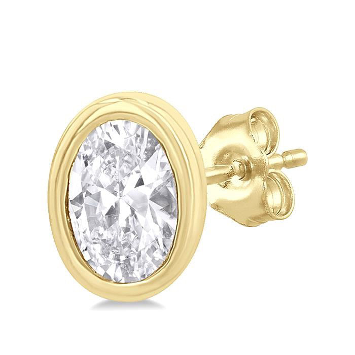 Oval Shape Bezel Set Petite Diamond Fashion Earrings