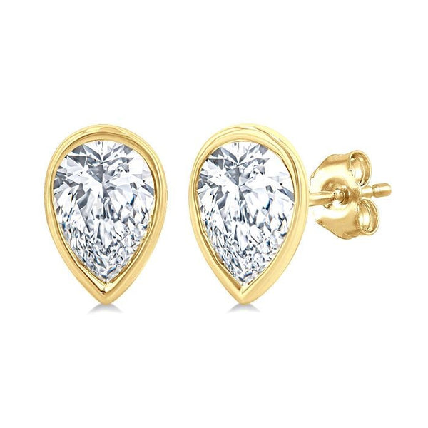 1/5 Ctw Petite Bezel Set Pear Cut Diamond Fashion Stud Earrings in 10K Yellow Gold
