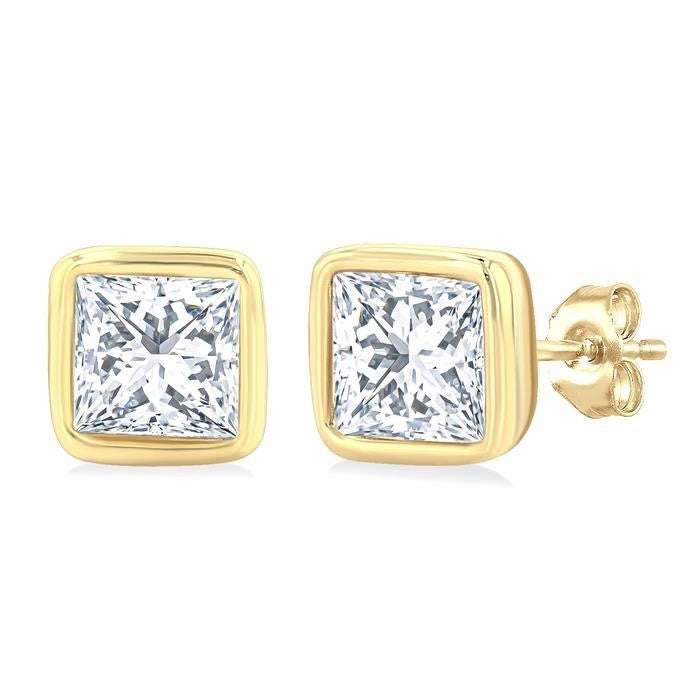 1/5 Ctw Petite Bezel Set Princess Cut Diamond Fashion Stud Earrings in 10K Yellow Gold