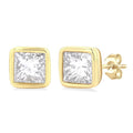Princess Shape Bezel Set Petite Diamond Fashion Stud Earrings