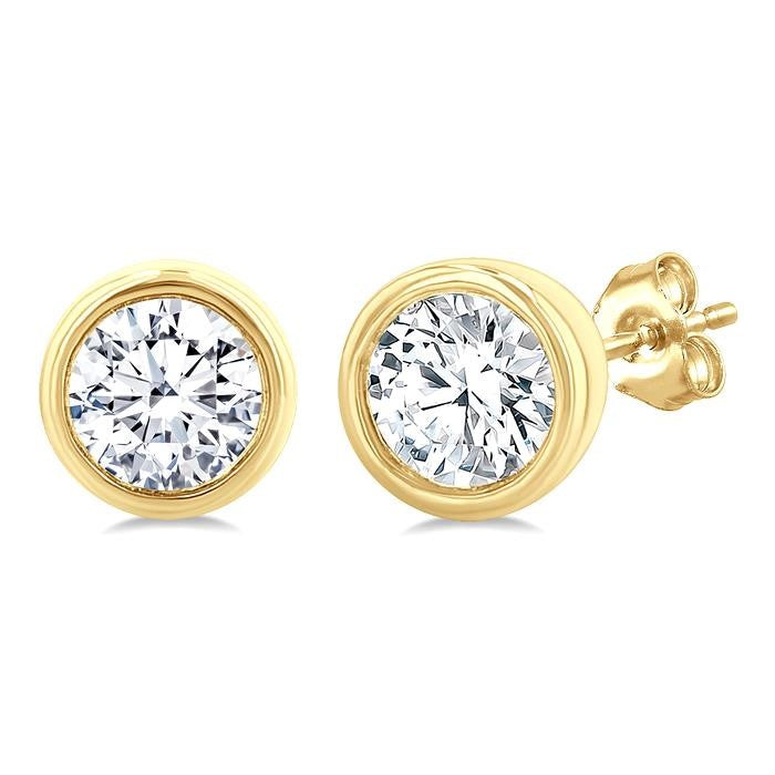 1/5 Ctw Petite Bezel Set Round Cut Diamond Fashion Stud Earrings in 10K Yellow Gold