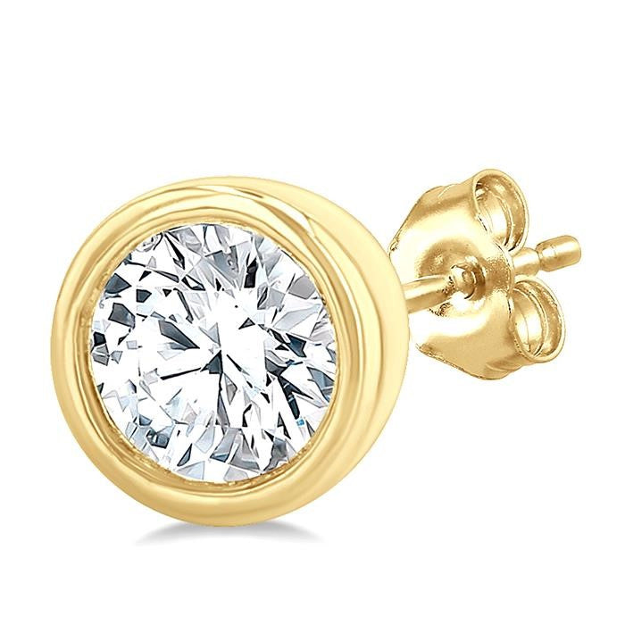 1/5 Ctw Petite Bezel Set Round Cut Diamond Fashion Stud Earrings in 10K Yellow Gold