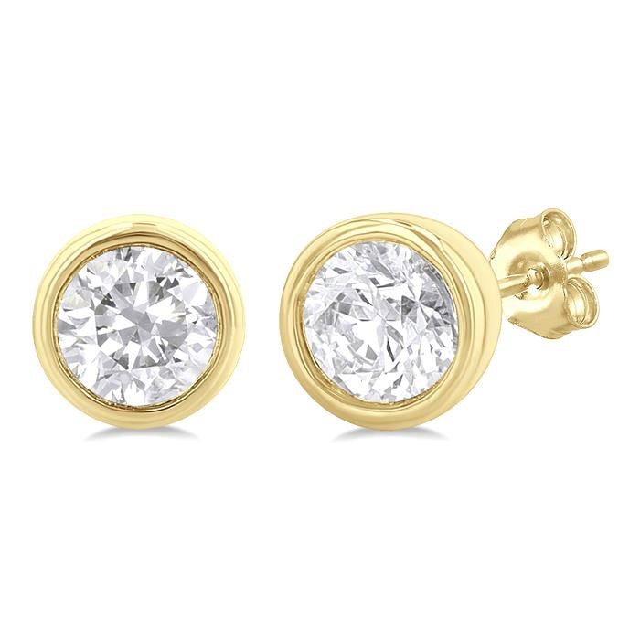 Round Shape Bezel Set Petite Diamond Fashion Earrings