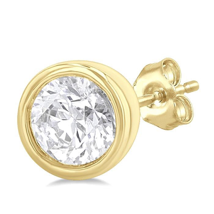 Round Shape Bezel Set Petite Diamond Fashion Earrings