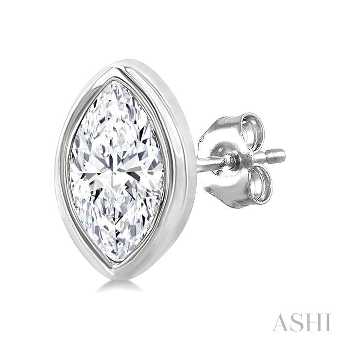 1/5 Ctw Petite Bezel Set Marquise Cut Diamond Fashion Stud Earrings in 10K White Gold