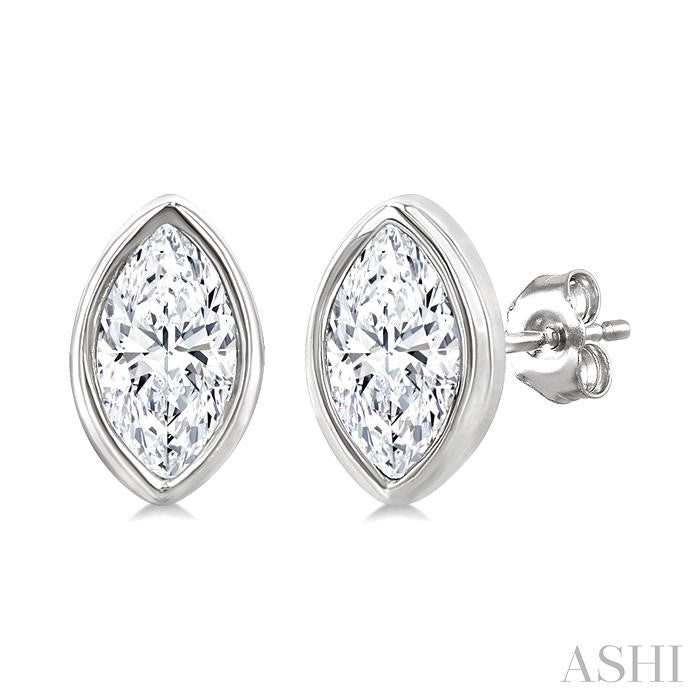 1/5 Ctw Petite Bezel Set Marquise Cut Diamond Fashion Stud Earrings in 10K White Gold