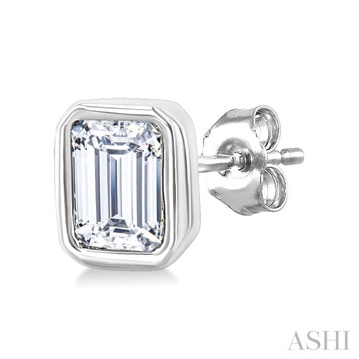 1/5 Ctw Petite Bezel Set Emerald Cut Diamond Fashion Stud Earrings in 10K White Gold