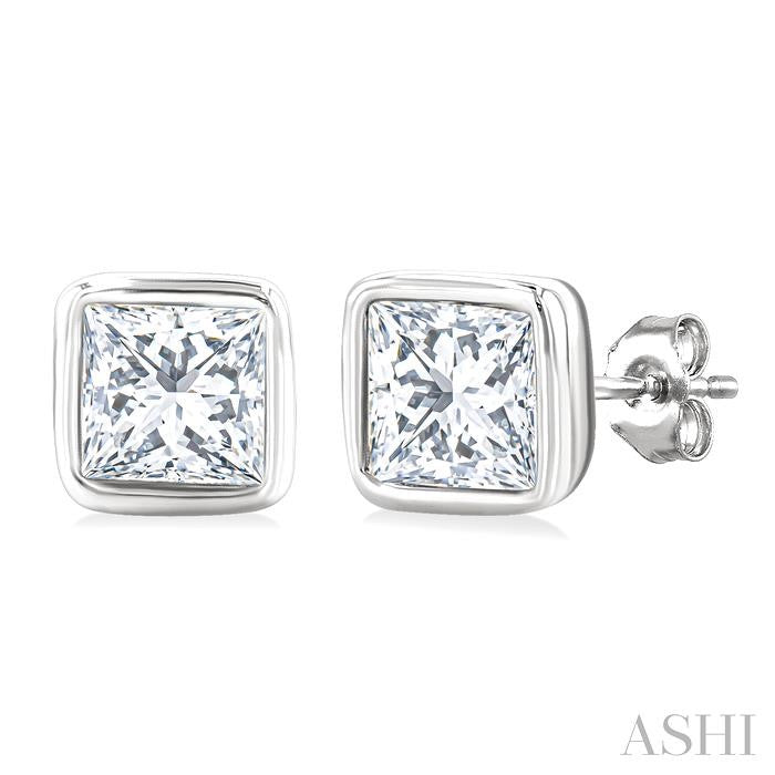 1/5 Ctw Petite Bezel Set Princess Cut Diamond Fashion Stud Earrings in 10K White Gold