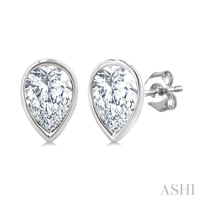1/5 Ctw Petite Bezel Set Pear Cut Diamond Fashion Stud Earrings in 10K White Gold
