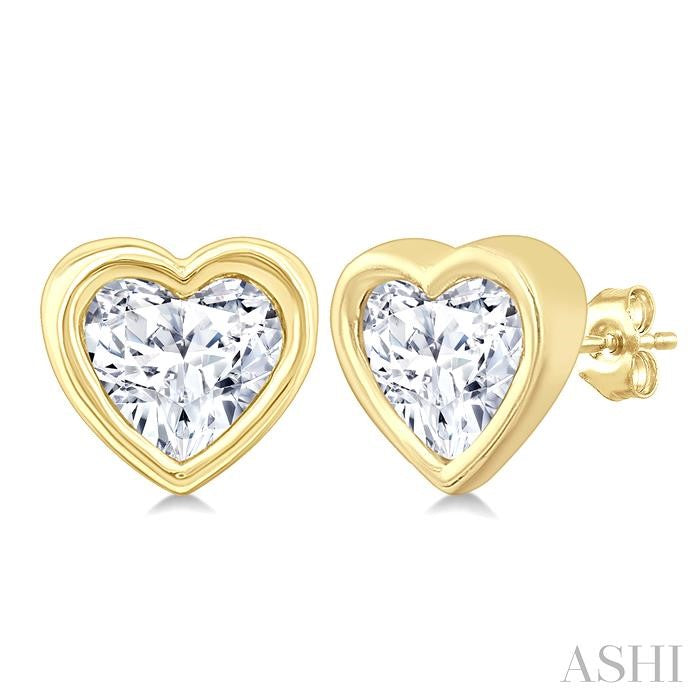 1/5 Ctw Petite Bezel Set Heart Shape Diamond Fashion Stud Earrings in 10K Yellow Gold