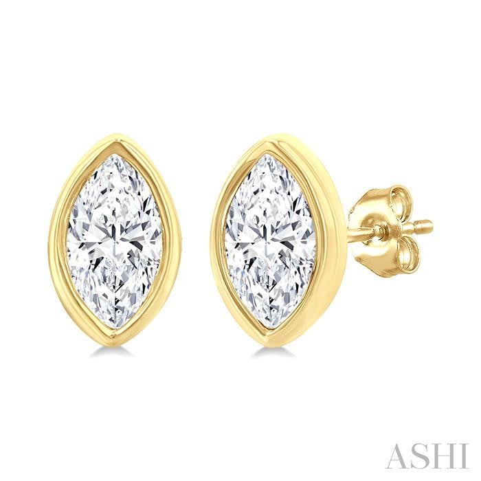1/5 Ctw Petite Bezel Set Marquise Cut Diamond Fashion Stud Earrings in 10K Yellow Gold