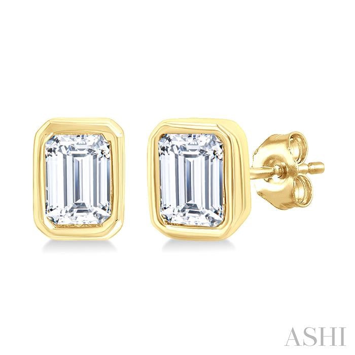 1/5 Ctw Petite Bezel Set Emerald Cut Diamond Fashion Stud Earrings in 10K Yellow Gold