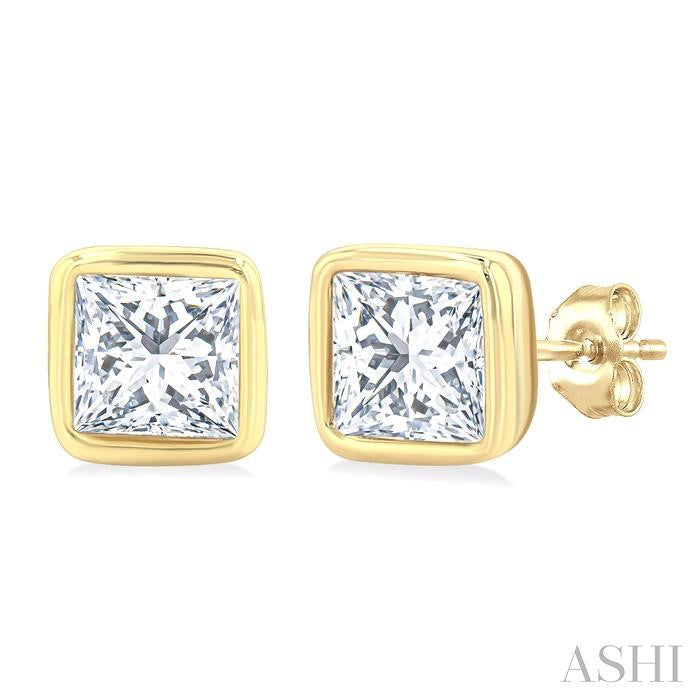 1/5 Ctw Petite Bezel Set Princess Cut Diamond Fashion Stud Earrings in 10K Yellow Gold