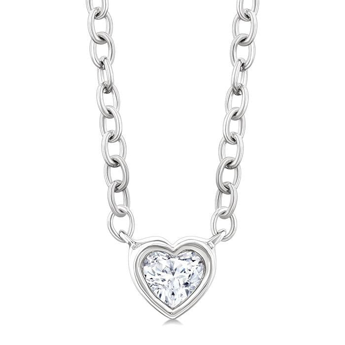 1/6 Ctw Petite Bezel Set Heart Shape Diamond Fashion Pendant With Chain in 10K White Gold